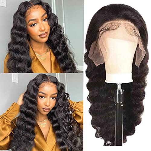 JIETAI T-Part Loose Deep Wave Lace Front Wigs Human Hair for Black Women Wigs 150% Density Lace Front Human Hair Wigs Pre Plucked Bleached Knots with Baby Hair (22inch)
