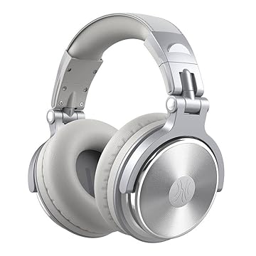 Fone de Ouvido P/Estúdio DJ OneOdio Pro-10 Silver, Dobrável e Rotativo, Falante 50mm de Neodimio Conexão P2 ou P10 Com Microfone, Cabo Destacável, Ear Pads Premium