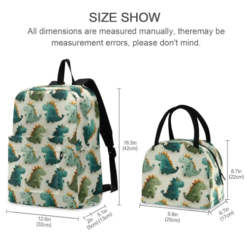 Cute Dinosaur Print Backpack Set with Lunch Bag, Large Capacity Travel Backpacks and Lunch Box Insulated for Commute Hiking Picnic2