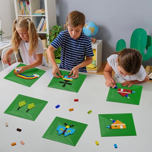 Image of Pokiiulk Classic Baseplates, Peel and Stick Base Plates for Building Bricks, Compatible with Major Brands, Self-Adhersive Base for Bricks 10 inch x 10 inch, 6 Pack Green