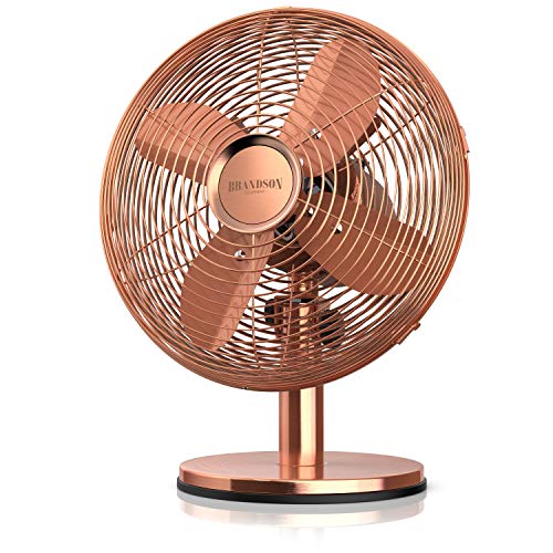 Brandson - Tischventilator im Kupfer Design - Ventilator 3 Geschwindigkeitsstufen - mobiler Lüfter - Zuschaltbare 80° Oszillation - Neigungswinkel ca. 40° - robustes Voll-Metallgehäuse