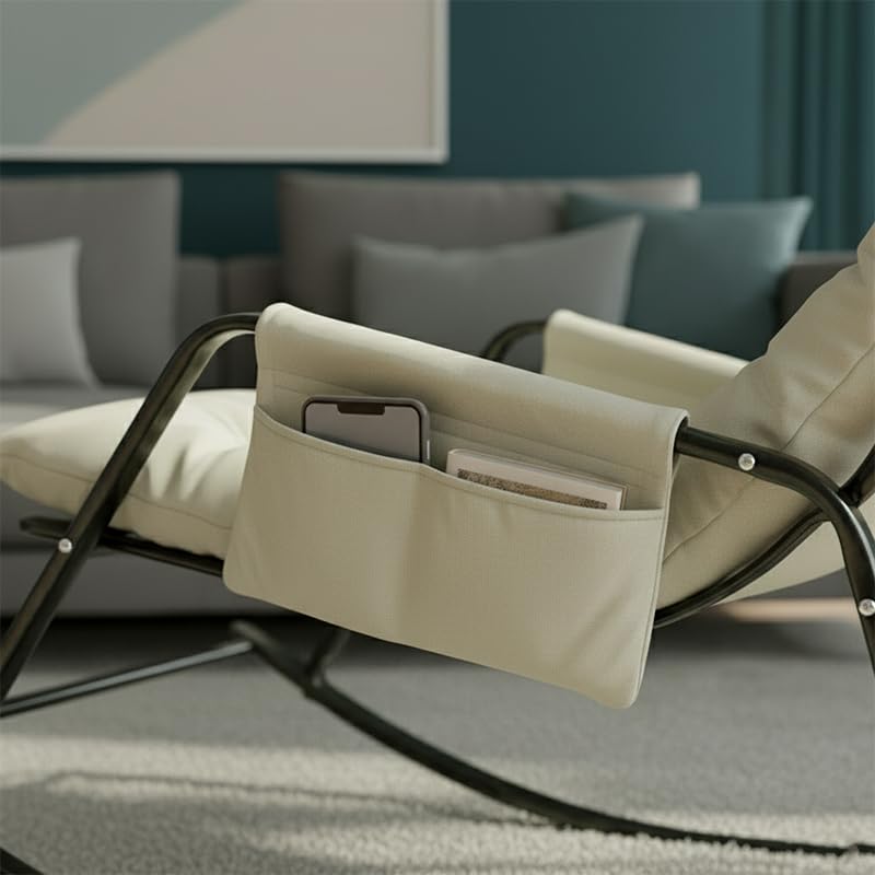 Image of Padded Rocking Lounge Chair with Thick Tufted Cushion, Sturdy Metal Frame, Modern Indoor Rocker Armchair for Living Room, Bedroom, Reading Corner, or Relaxation Space (Cream, Small)