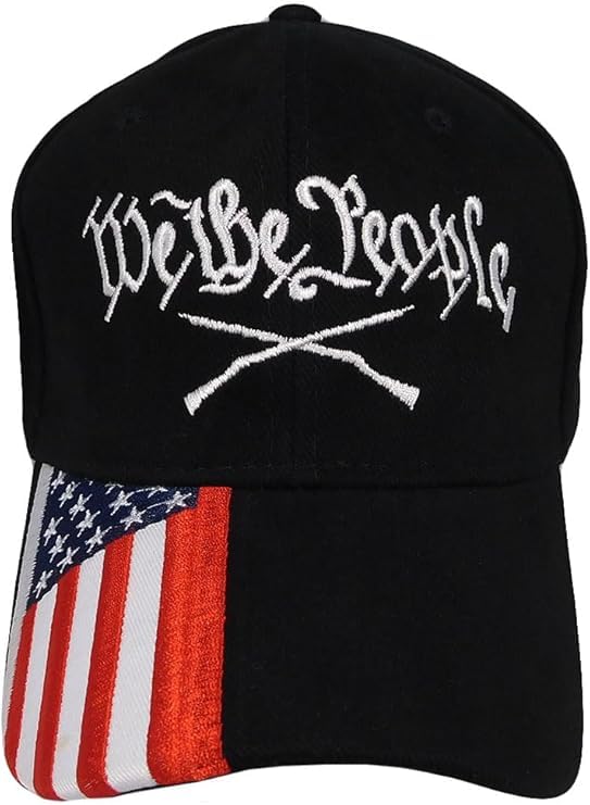 Flakita's Novelties We The People Crossed Rifles Black USA Flag On Bill Adjustable Embroidered Cap Hat