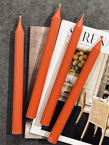 Ribbed Taper Candles (Set of 4), Handmade BeesWax Candles, Dinning Candle, Aesthetic Ribbed Pillar Candles, Decorative Candles for Home Decor (Unscented, 10" Red) -  Karlygash