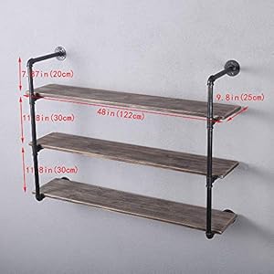 Industrial Pipe Shelving Wall Mounted,Rustic Metal Floating Shelves,Real Wood Book Shelves,Wall Shelf Bookshelf Hanging Wall Shelves Bar Shelving (3-Layer, 48in) Industrial Pipe Shelving Wall MountedRustic Metal Floating ShelvesReal Wood Book ShelvesWall Shelf Bookshelf Hanging Wall Shelves Bar Shelving 3 Layer 48in