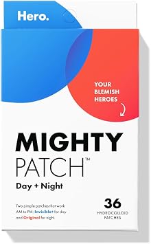 Mighty Patch  Day and Night Patches   The Hydrocolloid Patch Duo Pack. Derm-Tested. Medical-Grade Hydrocolloid. Absorbs Pimple Gunk in 6-8 Hours. 36ct 18x Original, 18x Invisible+ | 18x Original + 18x Invisible+ Patches, Absorbs Pimple Gunk in 6-8 Hours, Medical-Grade Hydrocolloid, Dermatologist-Tested