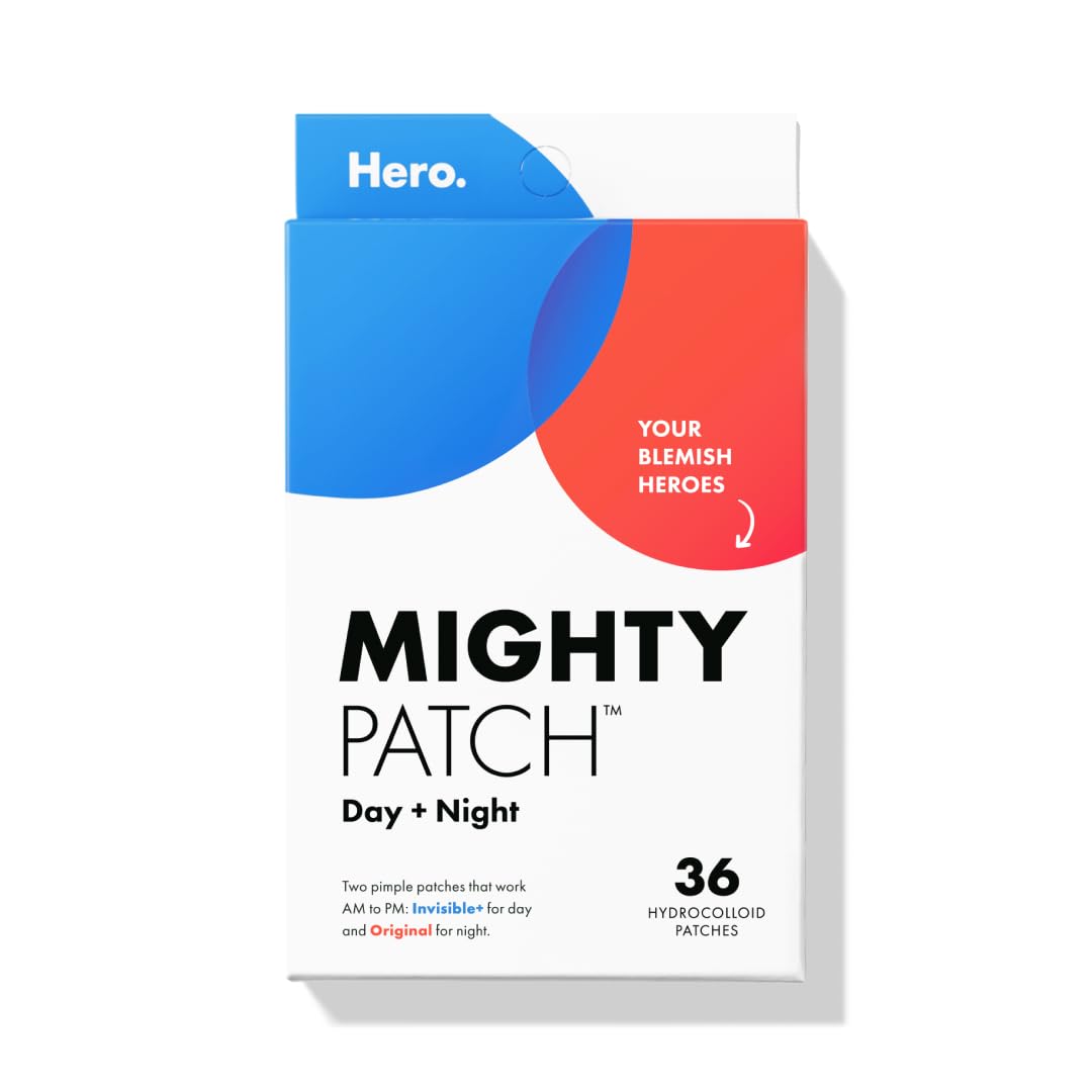 Mighty Patch Day and Night Patches The Hydrocolloid Patch Duo Pack Derm-Tested Medical-Grade Hydrocolloid Absorbs Pimple Gunk in