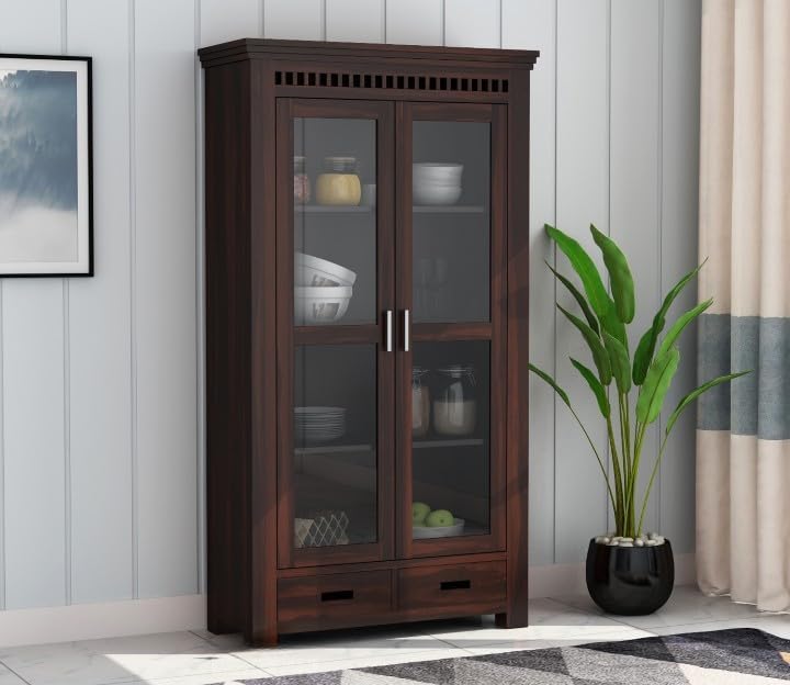 SNAP FURNITURE Solid Wooden Crockery Cabinet for Kitchen & Dining Room |sheesham Wood Free Standing Movable Tv Unit Side Board Crockery Cabinet with Drawers & Door (Modern-01-Walnut)-image-49