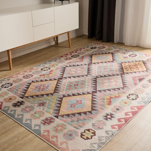 benuta Basic Waschbarer Teppich George - Multicolor 160x230 cm - Kunstfaser - Rechteckig & im Style: Kelim, Ethno-Style, Shabby Chic - Pflegeleicht für Wohnzimmer Schlafzimmer