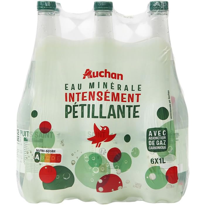 AUCHAN Eau minérale naturelle gazeuse 6 x 1 L