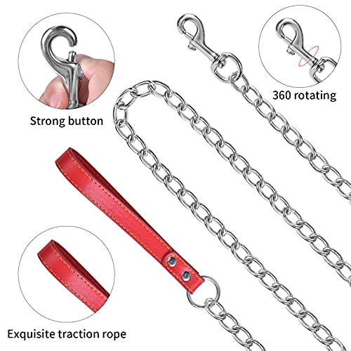 Jinlaili Hundeleine Stark Metall Kettenleine, 120cm Hochleistungs-Hundekette für große Hunde, Hochleistungs-Hundekette Leine Ketten Leine Hund Haltbar für mittelgroße Hunde Training (Rot)