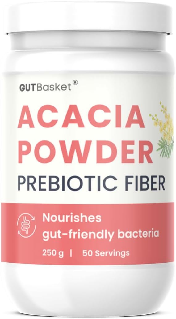 Gutbasket Acacia Powder Prebiotic (250g) - Prebiotic Fiber Supplement for Digestive Health & Gut Wellness - Vegan, Gluten-Free, Non-GMO - Nourishes Gut Microbiome, Easy on Your Gut
