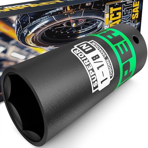Image of 1 /2 inch Drive Impact Socket, 1-1 /8 inch Deep Socket, SAE, 6 Point, CR-V, for Car Repair, Loosen the Fastening Nut
