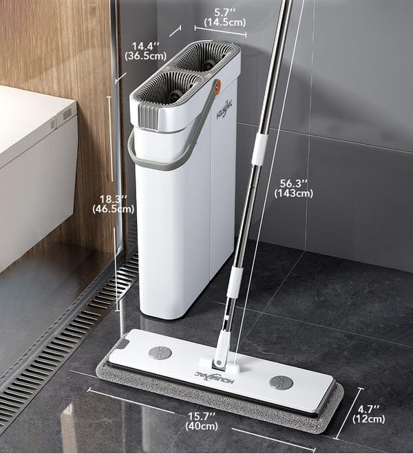 HouseVac Wischmopp und Eimer mit Auswringer-Set, freihändiger Flacher Bodenwischer und Eimer, mit 3 waschbaren Mikrofaser-Pads, Nass- und Trockengebrauch, Bodenreinigungssystem – Bild 4