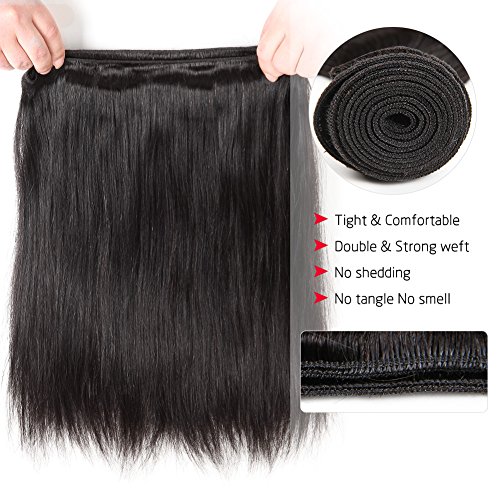 Image of CYNOSURE Straight Brazilian Hair 3 Bundles Grade 9a Unprocessed Straight Human Hair Extensions Natural Black (14 16 18inches)