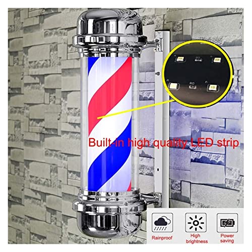 Enseigne barber pole LED bicolore rotative pour salon de coiffure