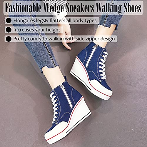 Mei MACLEOD High Heel Sneakers for Women Wedge Heel Sneaker with Side Zipper Casual Lace Up Canvas Shoes for College Students3