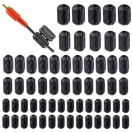 HUAREW 5 Value 60 Piezas Supresor de Ruido RFI emi con núcleo de Anillo de ferrita Negro Clip para Cable de 3mm 5mm 7mm 9mm 13mm de diámetro