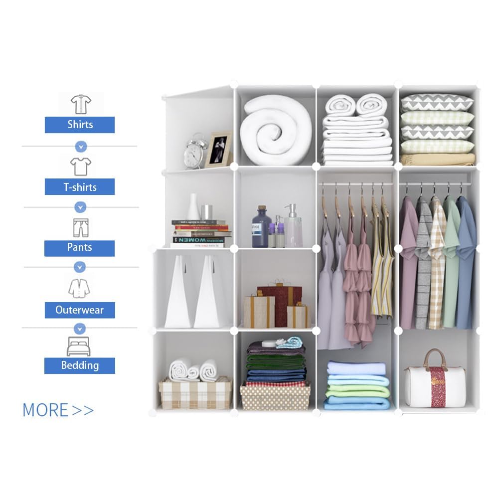 8-teiliges modulares Kleiderschrank-Set mit Türen & Kleiderstange – Platzsparendes DIY-Aufbewahrungssystem aus Kunststoff für Schlaf- & Kinderzimmer – 8 Türen, 1 Kleiderstange