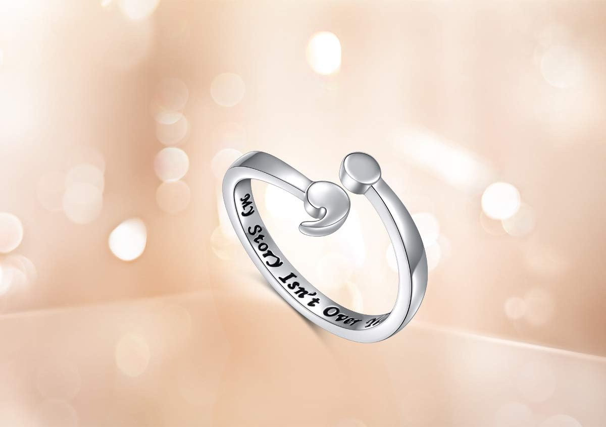 Ladytree My Story Isn't Over Yet Sterling Silver Semicolon Ring This Too Shall Pass Ring Jewelry Size 5-10 - Image 5