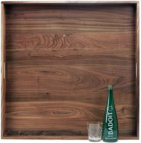 MAGIGO 30 x 30 Inches Extra Large Square Black Walnut Wood Ottoman Tray with Handles, Serve Tea, Coffee Classic 2.5 Feet Wooden Decorative Serving Tray