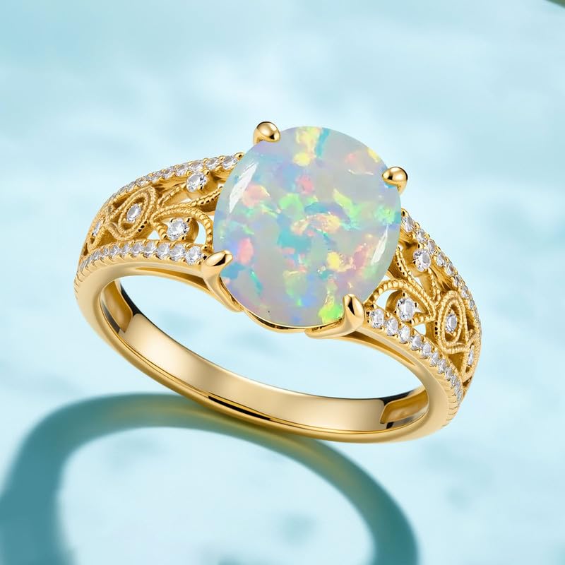 10K 14K 18K Gold 1-3 Carat Oval Vintage Gemstone Engagement Rings for Women Filigree Gemstone Promise Ring Size 3-164