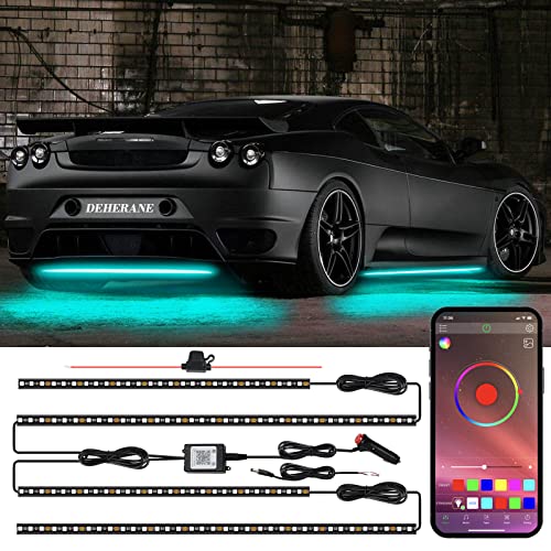 DEHERANE Underglow Kit for Car APP Bluetooth Control, Car Underglow Lights 16 Million Colors 20 Lighting Modes, 2 in 1 Exterior Car Underbody Strip Lights, Waterproof Under Car Neon Accent Light Kit