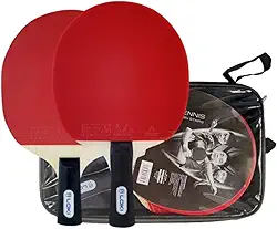 2x Raquetes Tenis de Mesa K1000 Profissional Aprovado ITTF para Competições Oficiais + Capa de Raquete + 2 Bolas Brancas 1 Estrela Loki