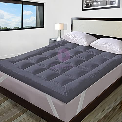 Dori Style 600 GSM Ultra - Soft Light Weight Hypoallergenic Cotton Microfibre Mattress Padding/Topper for Comfortable Sleep -Grey Colour of Queen Size 60x78 Inch-image-37