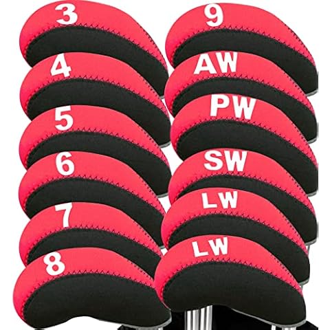Golf Iron Head Covers Neoprene numbers Value 12 Pcs Set, Golf Iron Headcovers Protector for Club Mens Elasticity Protable Fit All Brands Not Visible (12 Pcs-Pink) Cover