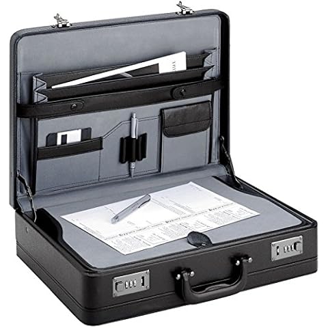 Bowatex Aktenkoffer Pilotenkoffer Erweiterbar Schreibplatte Schwarz 46 cm Groß Cover
