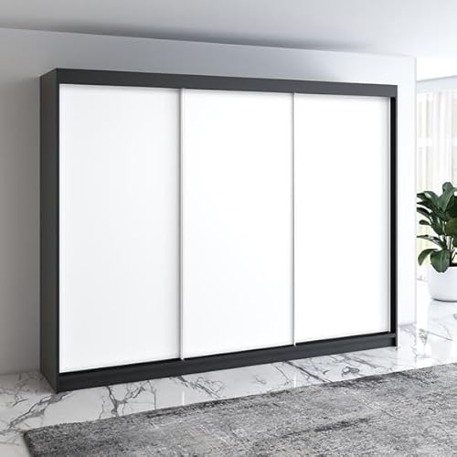 A&J MöbelLand Mero Schwebetürenschrank 200 cm, Kleiderschrank 3-türig mit 4 Schubladen (Schwarz/Weiß) A&J MöbelLand Mero Schwebetürenschrank 200 cm, Kleiderschrank 3-türig mit 4 Schubladen (Schwarz/Weiß)