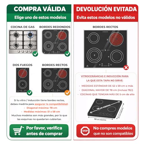Tapa encimera gas. Tapa vitroceramica con ancho máximo de 58 cm. Cubre fuegos Cocina de gas de Acero inoxidable, blanco o negro. - Imagen 5