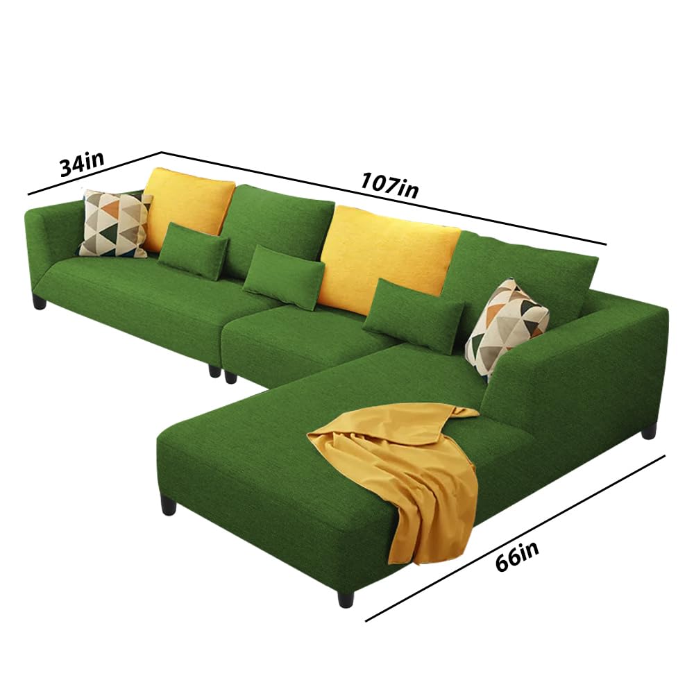 BRAXTON Mylta RHS 6 Seater L Shape Sofa Set for Living Room (Green Fabric) 1
