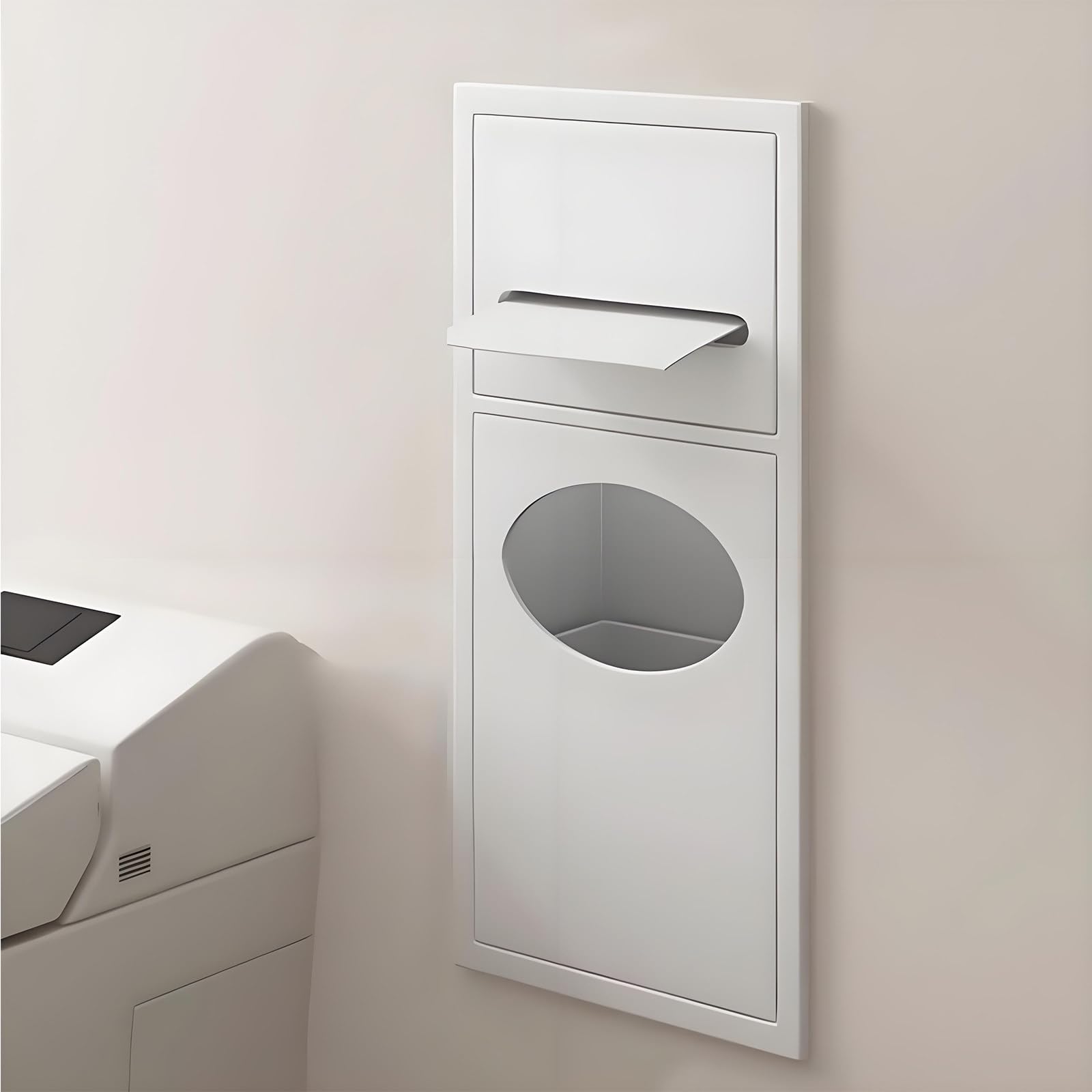 IYUESQ Recessed Toilet Paper Holder with Built-In Trash Can, Space-Saving Rack, Waterproof Organizer for Bathroom