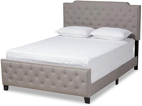 Baxton Studio Marion Moderna Cama de panel tapizada de tela gris de transición con botones, tamaño Queen