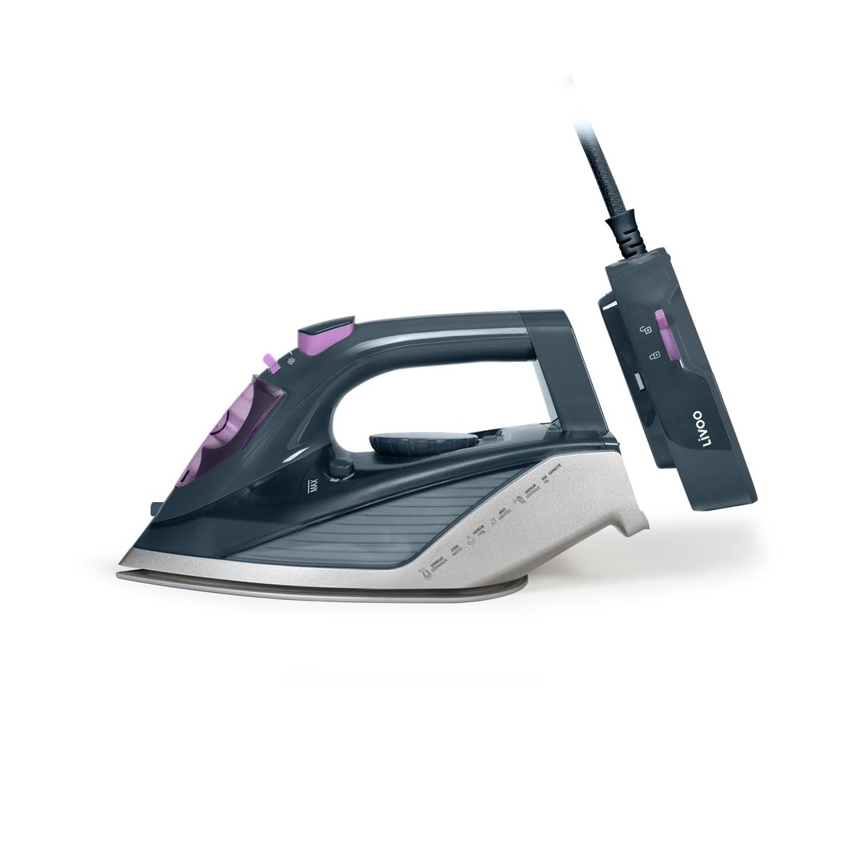 Livoo - Plancha inalámbrica DOM483 - con o inalámbrico, suela cerámica, 2200W, capacidad 350 ml, termostato ajustable, flujo de vapor 0 a 30 g/min