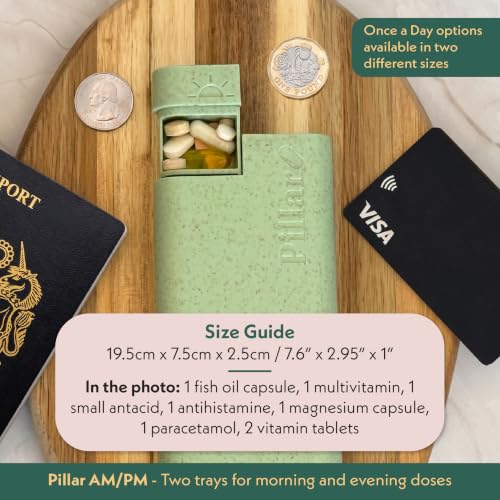 Image of Pillar AM /PM Pill Box Organizer Two Times a Day | Aesthetic 7 Day Tablet Organizer 2 Times A Day | Beautiful Weekly Pill Box for Day and Night Medication (Powder Blue)