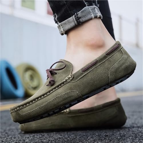 Mens Loafers Slip On Suede Round Toe Lightweight Flat Heel Wedding Driving Shoes Flexible Comfortable Deck with Stitching Details2