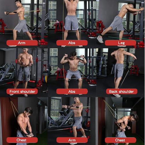 Image of WHATAFIT Resistance Bands, Exercise Bands, Workout Bands with Handles, Door Anchor and Ankle Straps, 5 Resistance Levels Fitness Bands for Strength Training, Physical Therapy, and Home Gym Equipment