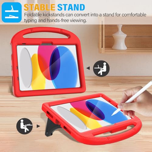 SUPLIK Kids Case for iPad A16 11-Inch 2025 (11th Gen) & iPad 10th Generation (10.9" 2022), Durable Shockproof Stand Cover with Screen Protector/Pencil Holder/Handle for Kids, Red by Suplik - Used condition - Image 4