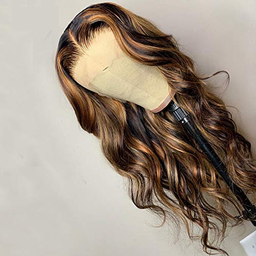 oulaer Hair Body Wave HD Invisible Lace Front Human Hair Wigs 13x4 Ombre Highlight Color Pre Plucked Bleached Knots Brazilian Remy Hair 150 Density 14 Inch - Thumbnail 2