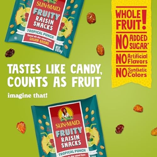 Image of Sun-Maid Tropical Punch Fruity Raisin Snacks - (56 Pack) 0.7 oz Pouches - Tropical Punch Raisins - Dried Fruit Snack for Lunches and Snacks