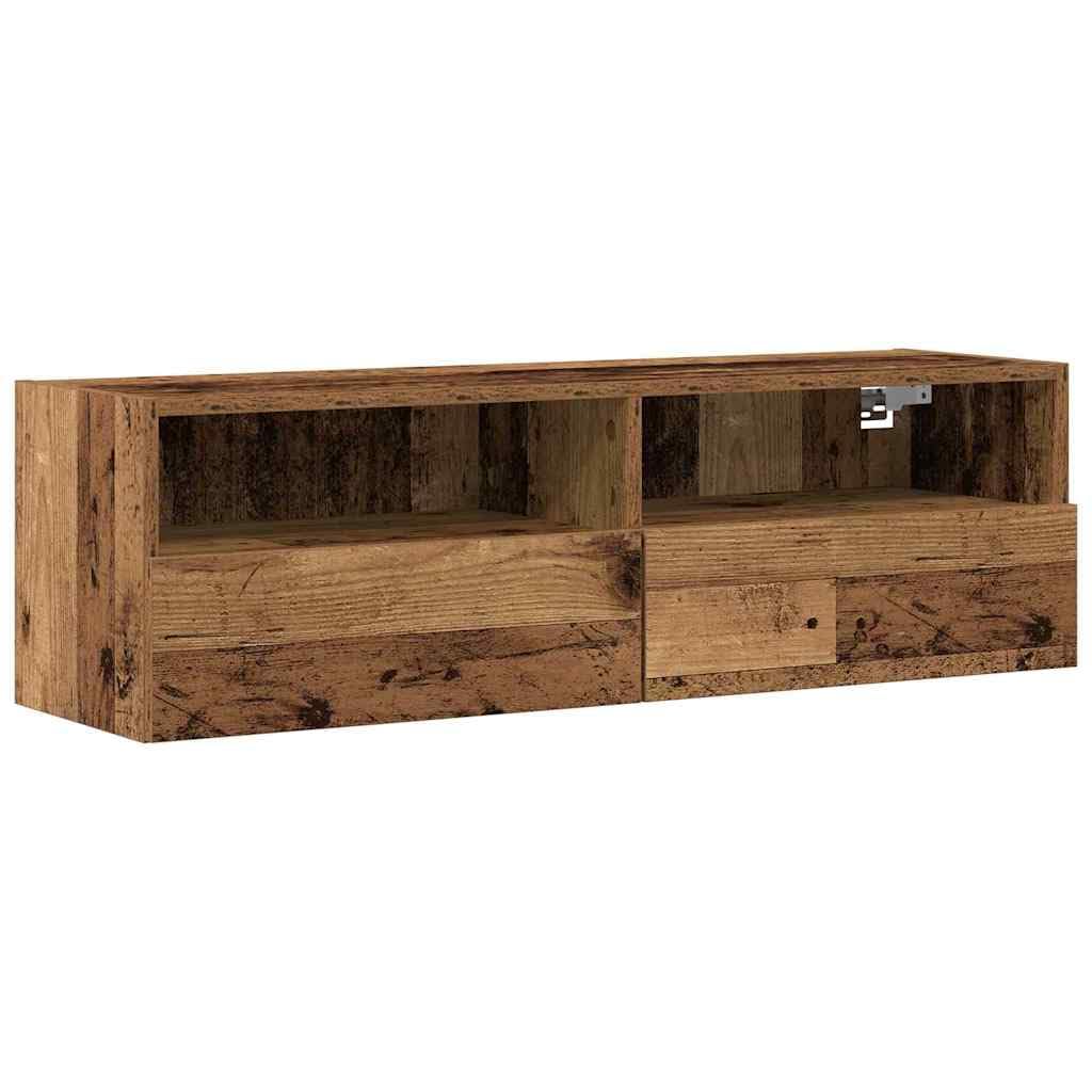 Mobile da parete per TV, in legno anticato, 100 x 30 x 30 cm, con 2 ante e ripiani, montaggio a parete, spazio per soggiorno, HiFi, gaming, home theater, ordine, salvaspazio