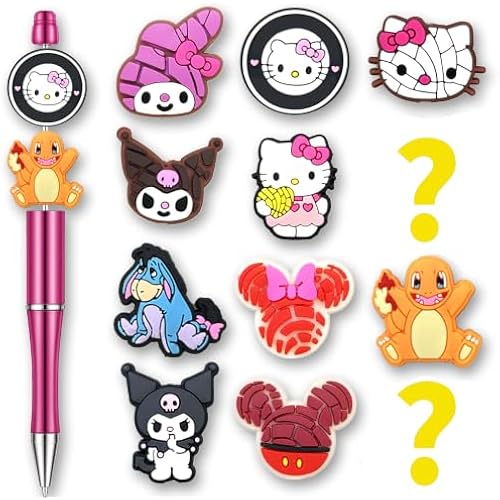 Garetheora 12Pcs Cute Cartoon Focal Beads for Pens, Silicone Focal Beads for Making DIY Bead Pens Keychain Jewelry
