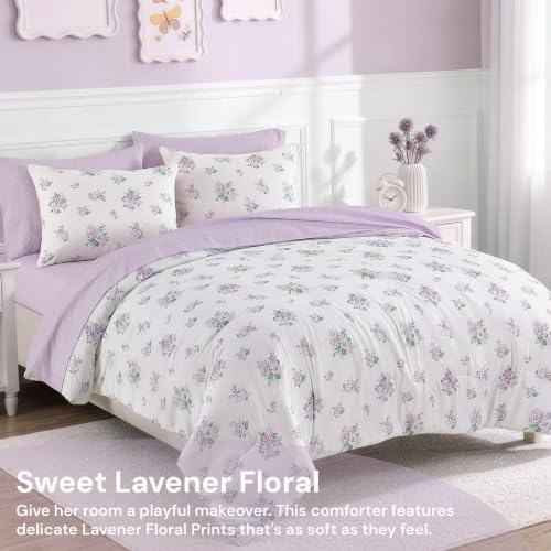 Image of Full Size Comforter Sets for Girls - 7 Pieces Purple Lavener Bed in a Bag | Floral Full Bedding Set, Soft Lightweight Cute Comforter with Printed Sheets, Pillowcases & Shams for All Seasons