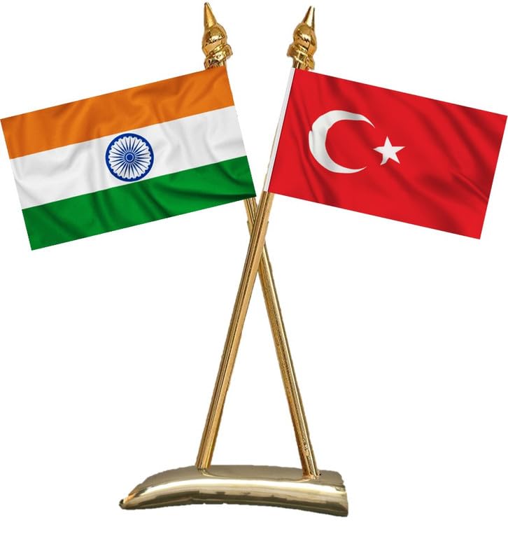 TURKEY & INDIA Miniature Flags - Shining Cotton Cloth with Criss-Cross Classy Brass Base Table Stand-image-36