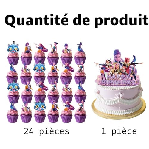 25 Pièces Decoration Gateau Anniversaire, Topper Non Comestible avec 1 Cake Topper avec 24 Décorations Cupcake, Fournitures de Fête – vue 4