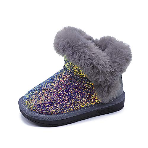 TangDao Toddler/Little/Big Girls Fur Lined Hiking Glitter Sequins Comfy Snow Boots Sparkly Waterproof Ankle Boots Booties Princess Warm Winter Shoes for Girls