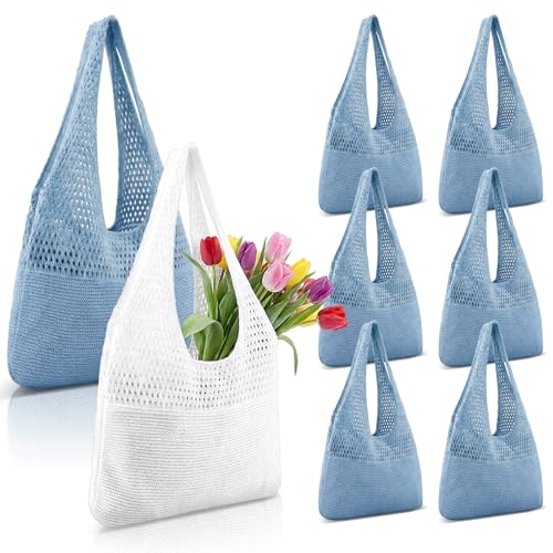 Klyyo Clyro 8 Pcs Beach Bachelorette Gift Bags Macrame Last Toast on The Coast Bachelorette Favors Reusable Knitted Beach Tote Bags Bulk for Wedding Bridal Shower Party Favors Travel Vacation Shopping